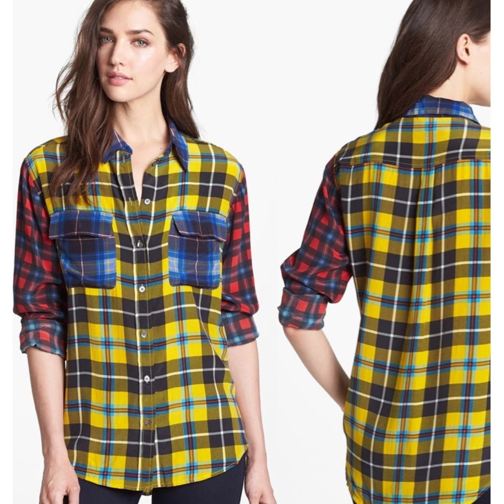 Equipment “signature” plaid patchwork silk shirt S - Picture 2 of 3